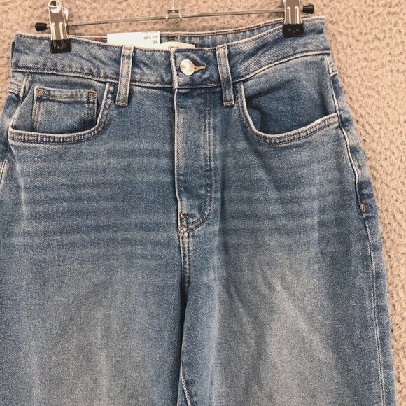 Forever 21 Jeans Womens 25 90s Fit Blue Colorblock Relaxed Frayed Button Fly NWT - Picture 2 of 11